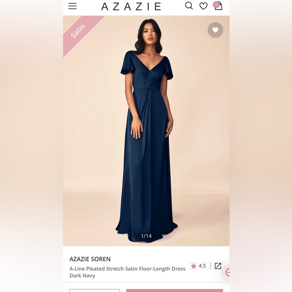 Azazie Soren Dark Navy Stretch Satin Size 18